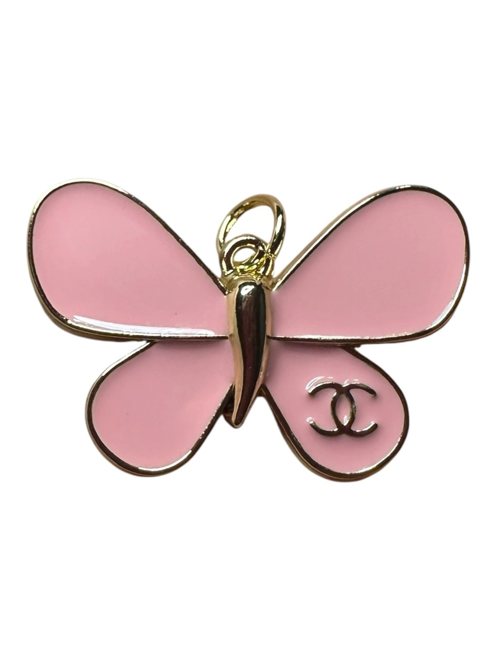 Chanel Pink Enamel Butterfly Charm Gold Tone - Made in France